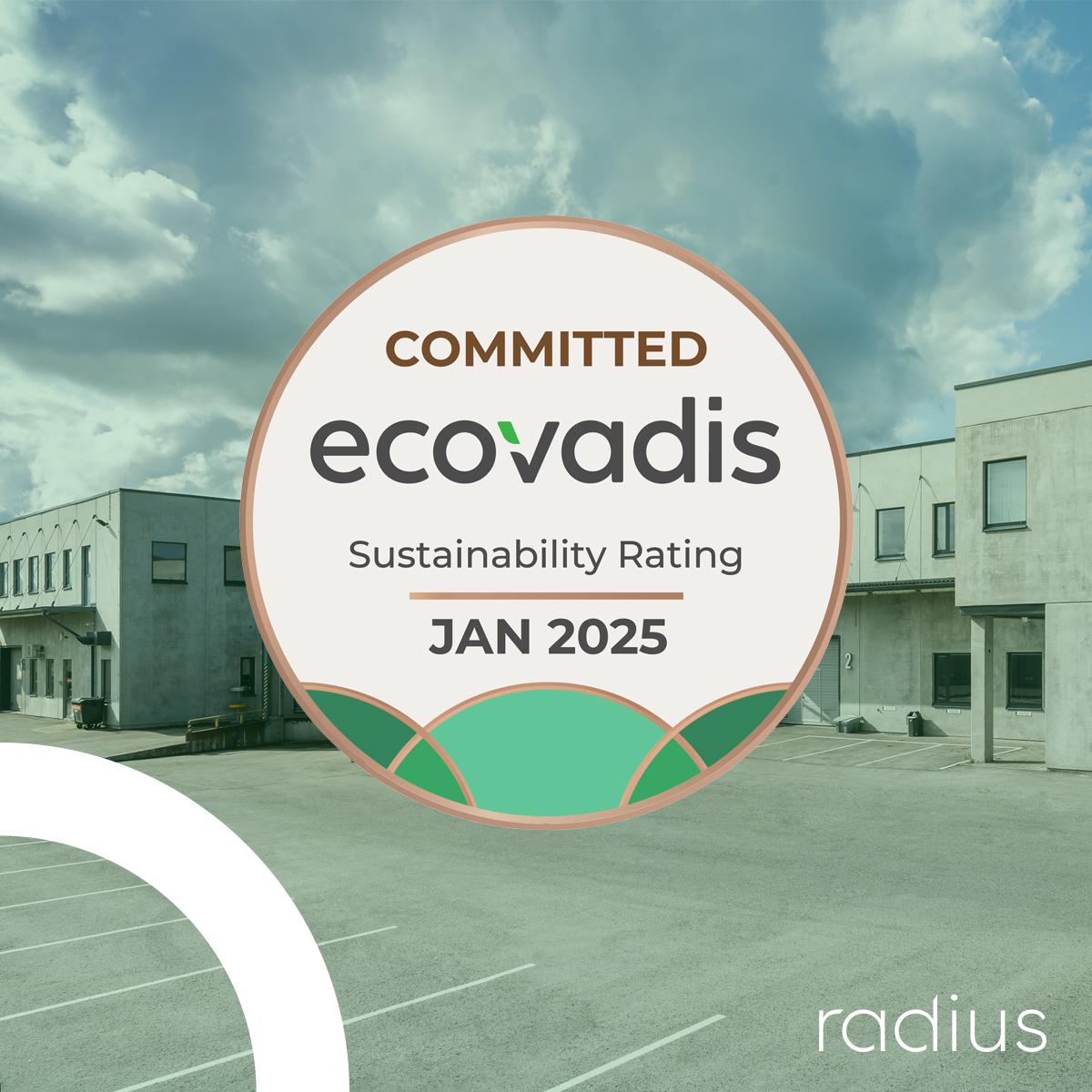 Ecovadise Committed badge with Radius factory in background